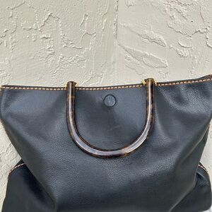 Plinio Visona Black Animal Print Leather Reversible Hand Bag Tote Purse Italy